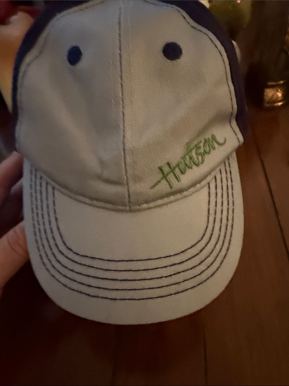 John Deere Beige Cap with Navy Accents and Green Embroidery